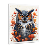 Nobel Owl Red Autumn Leaves - Owl Framed Canvas Art