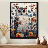 Nobel Owl Blooming Orange Flowers - Owl Large Canvas Wall Art