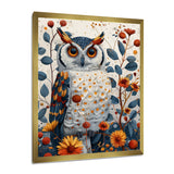 Nobel Owl Blooming Orange Flowers - Owl Large Canvas Wall Art