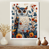 Nobel Owl Blooming Orange Flowers - Owl Large Canvas Wall Art