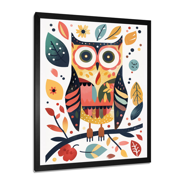 Whimsical Colorful Owl Autumn Leaves Retro - Owl Home Decor Art
