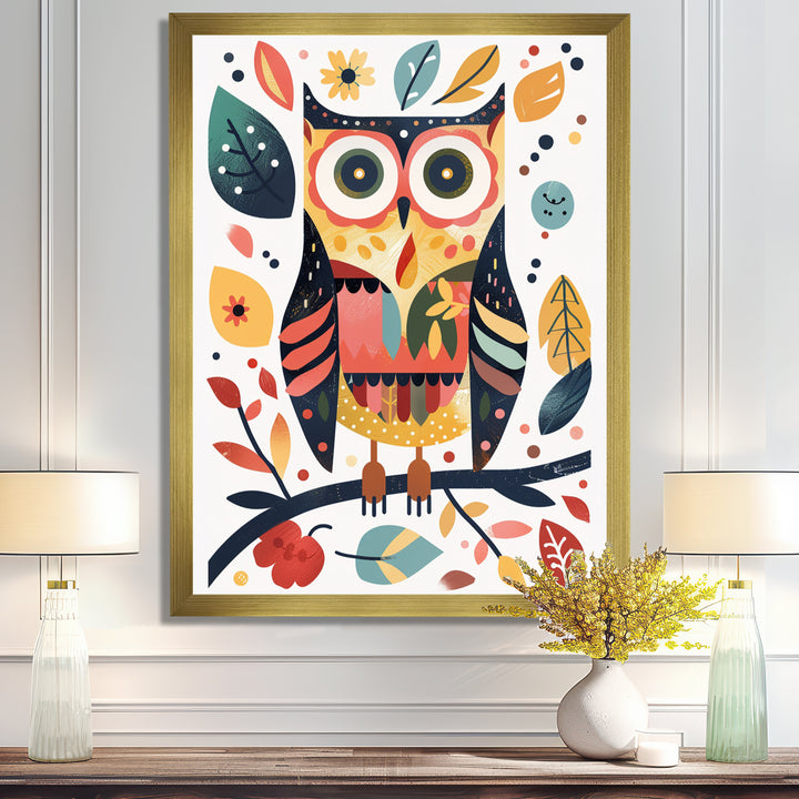 Whimsical Colorful Owl Autumn Leaves Retro - Owl Home Decor Art