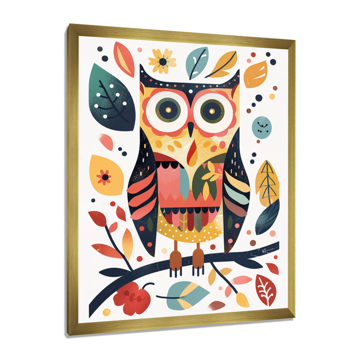 Whimsical Colorful Owl Autumn Leaves Retro - Owl Home Decor Art