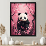 Panda In Pink Blossoming Tree - Panda Living Room Wall Art