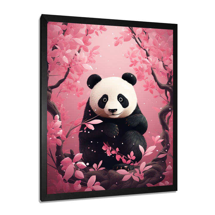 Panda In Pink Blossoming Tree - Panda Living Room Wall Art