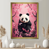 Panda In Pink Blossoming Tree - Panda Living Room Wall Art