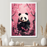 Panda In Pink Blossoming Tree - Panda Living Room Wall Art