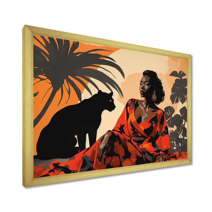 Black Panther With Gracious Woman Companion - Panther Wall Decor