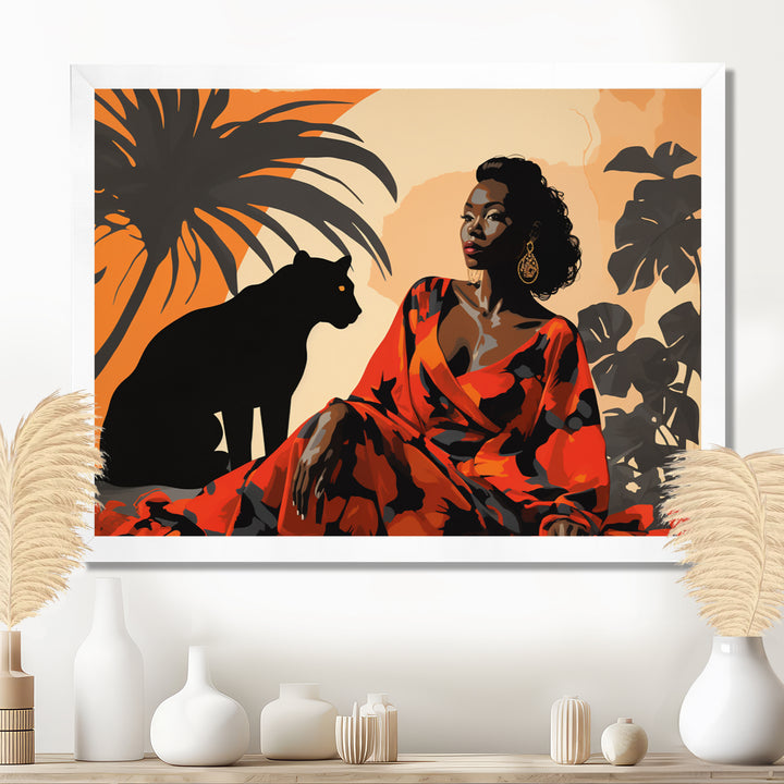 Black Panther With Gracious Woman Companion - Panther Wall Decor