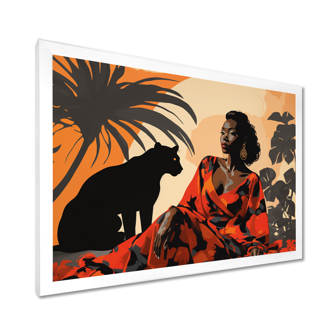 Black Panther With Gracious Woman Companion - Panther Wall Decor