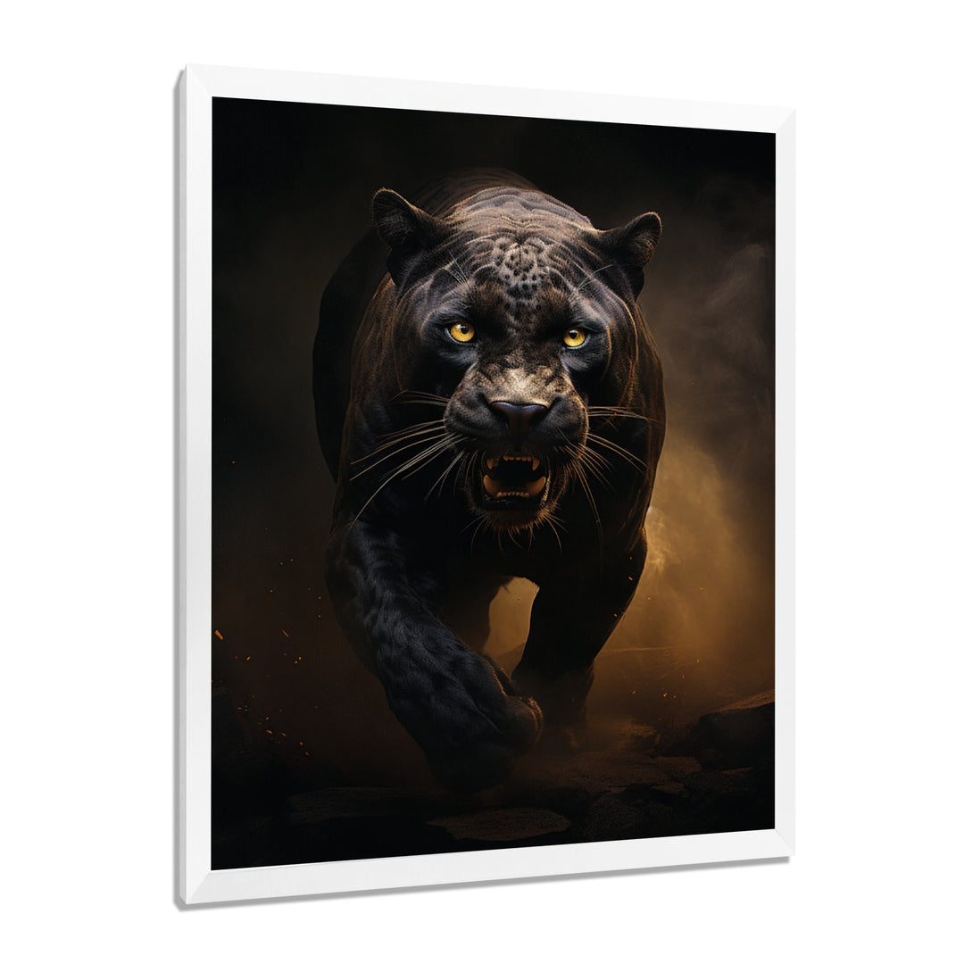 Ferocious Black Panther Running In The Mist - Panther Large Canvas Wall Art