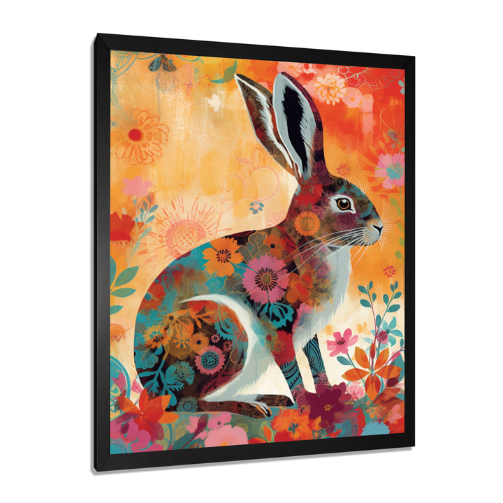 Colorful Boho Retro Rabbit Illustration - Rabbit Wall Art Prints