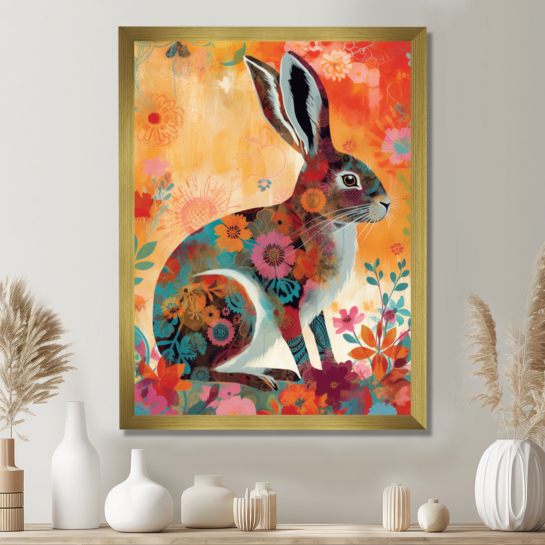 Colorful Boho Retro Rabbit Illustration - Rabbit Wall Art Prints