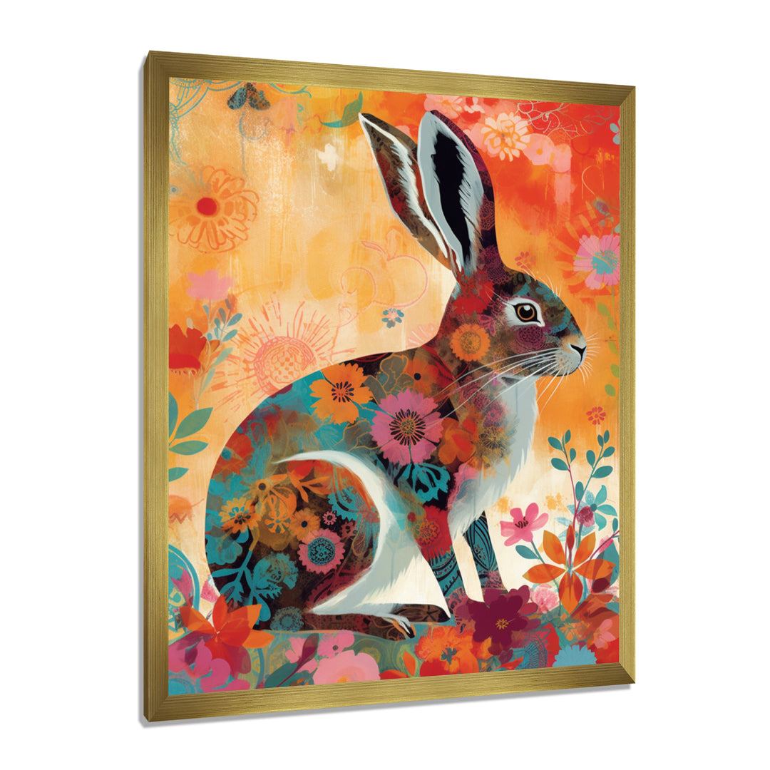 Colorful Boho Retro Rabbit Illustration - Rabbit Wall Art Prints