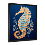 Gilded Blue Seahorse On Deep Blue - Blue Seahorse Wall Art