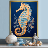 Gilded Blue Seahorse On Deep Blue - Blue Seahorse Wall Art