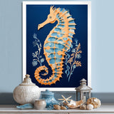 Gilded Blue Seahorse On Deep Blue - Blue Seahorse Wall Art