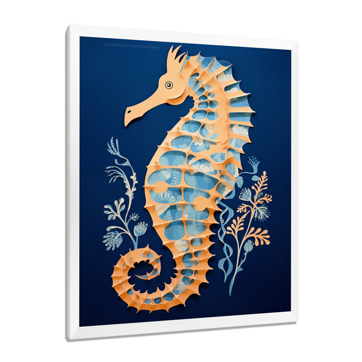 Gilded Blue Seahorse On Deep Blue - Blue Seahorse Wall Art