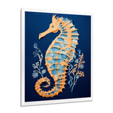 Gilded Blue Seahorse On Deep Blue - Blue Seahorse Wall Art