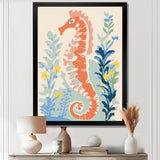 Orange Deep Ocean Seahorse Retro Illustration - Blue Seahorse Wall Art