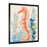 Orange Deep Ocean Seahorse Retro Illustration - Blue Seahorse Wall Art