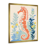 Orange Deep Ocean Seahorse Retro Illustration - Blue Seahorse Wall Art