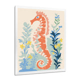 Orange Deep Ocean Seahorse Retro Illustration - Blue Seahorse Wall Art