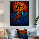 Majestic Minimal Seahorse In Red And Blue - Seahorse Framed Canvas Art