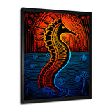 Majestic Minimal Seahorse In Red And Blue - Seahorse Framed Canvas Art