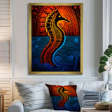 Majestic Minimal Seahorse In Red And Blue - Seahorse Framed Canvas Art