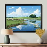 Herd Of Sheep Grazing By The River - Sheep Living Room Wall Art