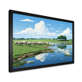 Herd Of Sheep Grazing By The River - Sheep Living Room Wall Art