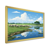 Herd Of Sheep Grazing By The River - Sheep Living Room Wall Art