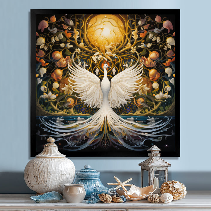 Celestial Grace Of The White Swan - Swans Canvas Wall Art