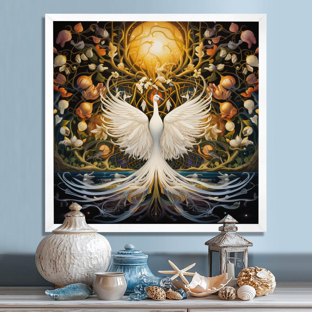 Celestial Grace Of The White Swan - Swans Canvas Wall Art
