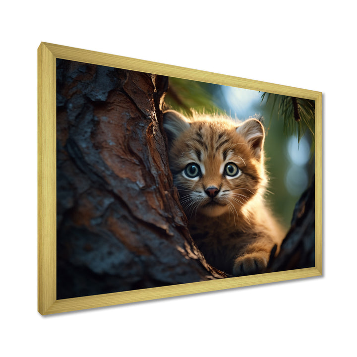 Cute Tiger Kitten In A Tree - Tiger Wall Decor