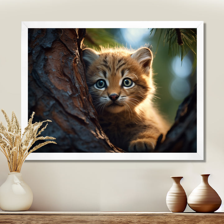 Cute Tiger Kitten In A Tree - Tiger Wall Decor