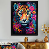 Tiger Portrait With Blossoming Fuchsia Flower - Tiger Fashion Wall Art Prints