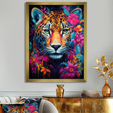 Tiger Portrait With Blossoming Fuchsia Flower - Tiger Fashion Wall Art Prints