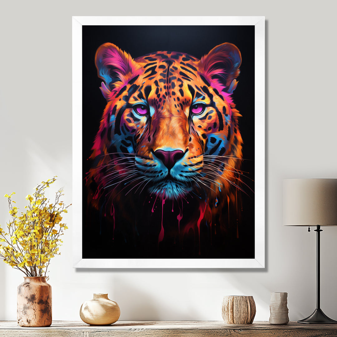 Portrait Of Tiger Fuchsia Neon Glow - Brown Tiger Wall Art
