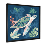 Deep Sea Turtle Swimming Retro Illustration - Turtle Bedroom Wall Art