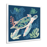 Deep Sea Turtle Swimming Retro Illustration - Turtle Bedroom Wall Art
