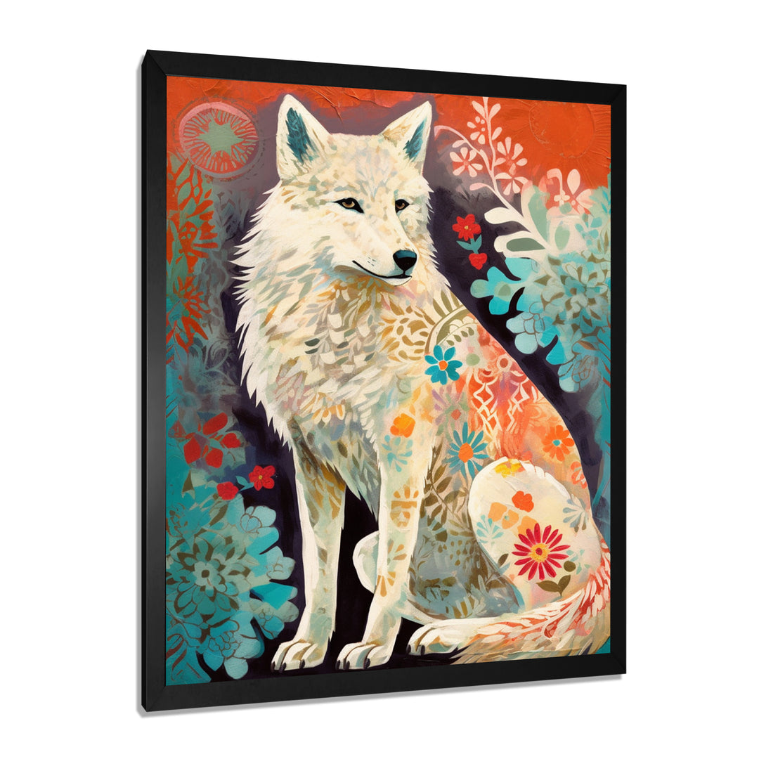 Powerful White Owl In Boho Forest Retro Illustration - Wolf Canvas Wall Art