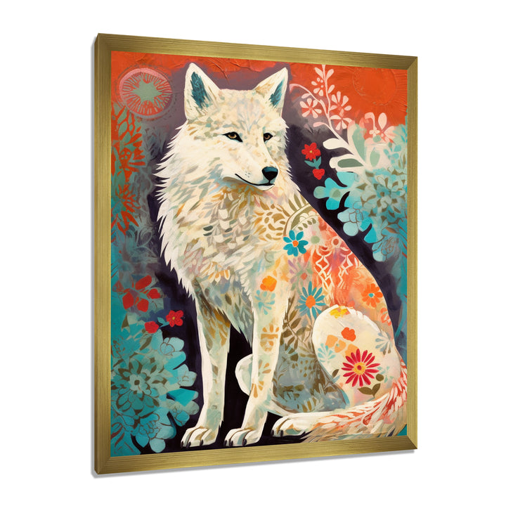 Powerful White Owl In Boho Forest Retro Illustration - Wolf Canvas Wall Art