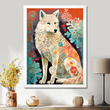 Powerful White Owl In Boho Forest Retro Illustration - Wolf Canvas Wall Art