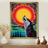 Wolf Howling At The Full Moon Ethnic Retro - Wolf Wall Decor