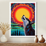 Wolf Howling At The Full Moon Ethnic Retro - Wolf Wall Decor
