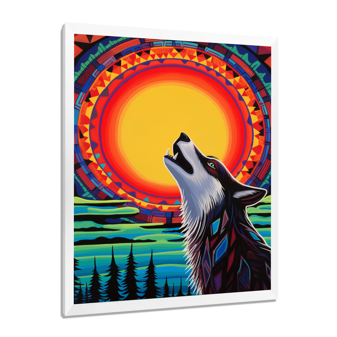Wolf Howling At The Full Moon Ethnic Retro - Wolf Wall Decor
