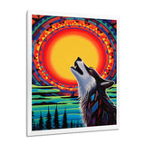 Wolf Howling At The Full Moon Ethnic Retro - Wolf Wall Decor