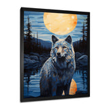 White Wolf Under The Full Moon By The Forest River Retro - Wolf Wall Decor